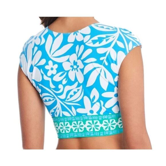 Bleu Rod Beatie Sz 14 Sun Day Fun Day Tie Front Cap Sleeve Crop Tankini Top - Picture 9 of 9